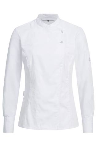 Ladies chef jacket with satin stripes and mother-of-pearl press studs regular fit