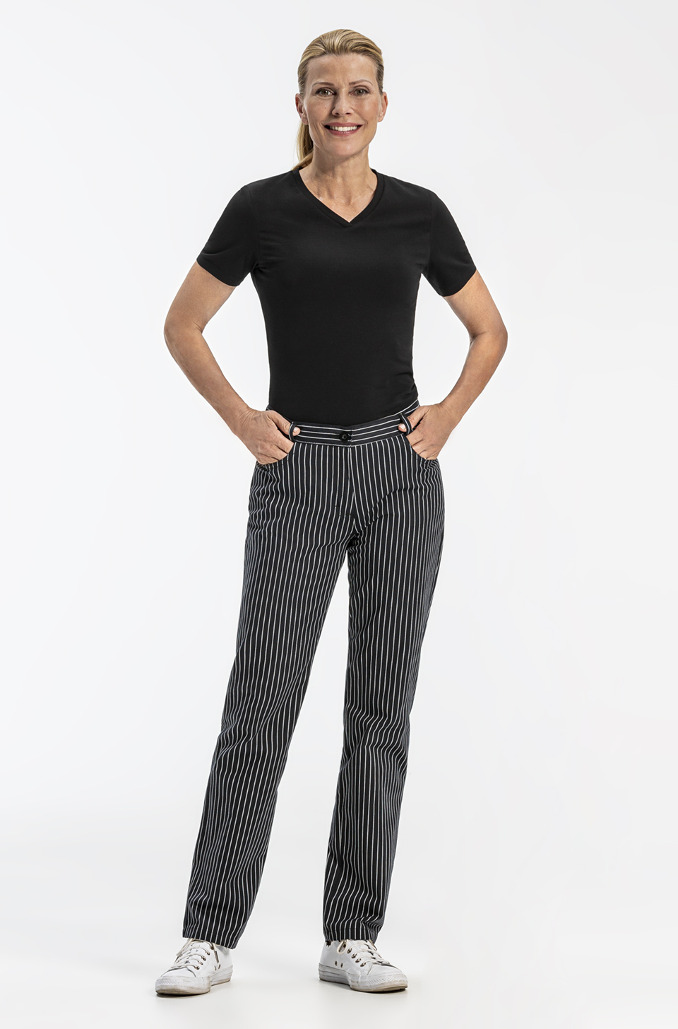 Ladies trousers striped with elastic waistband regular fit