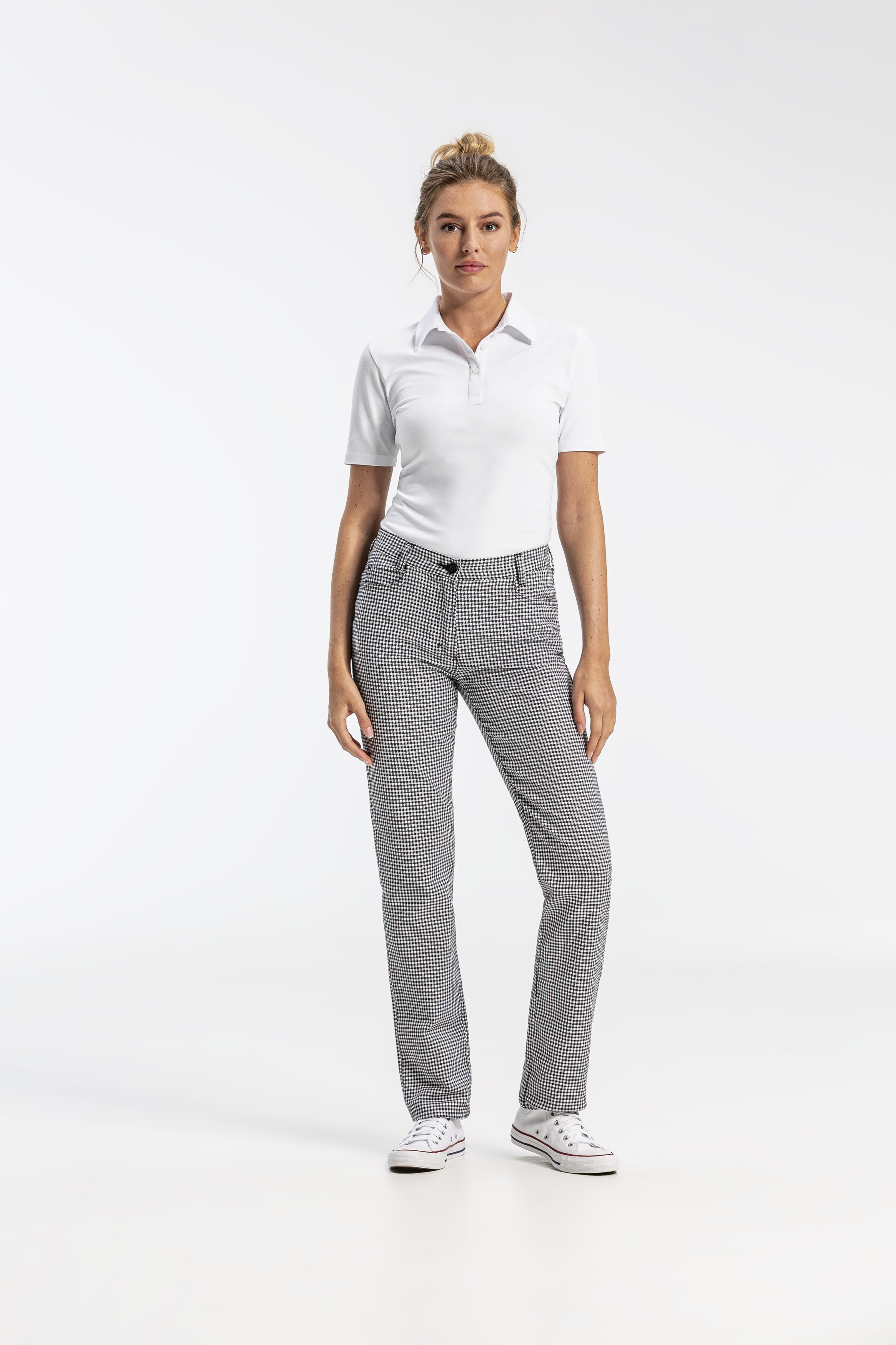 Ladies trousers check pattern with elastic waistband regular fit