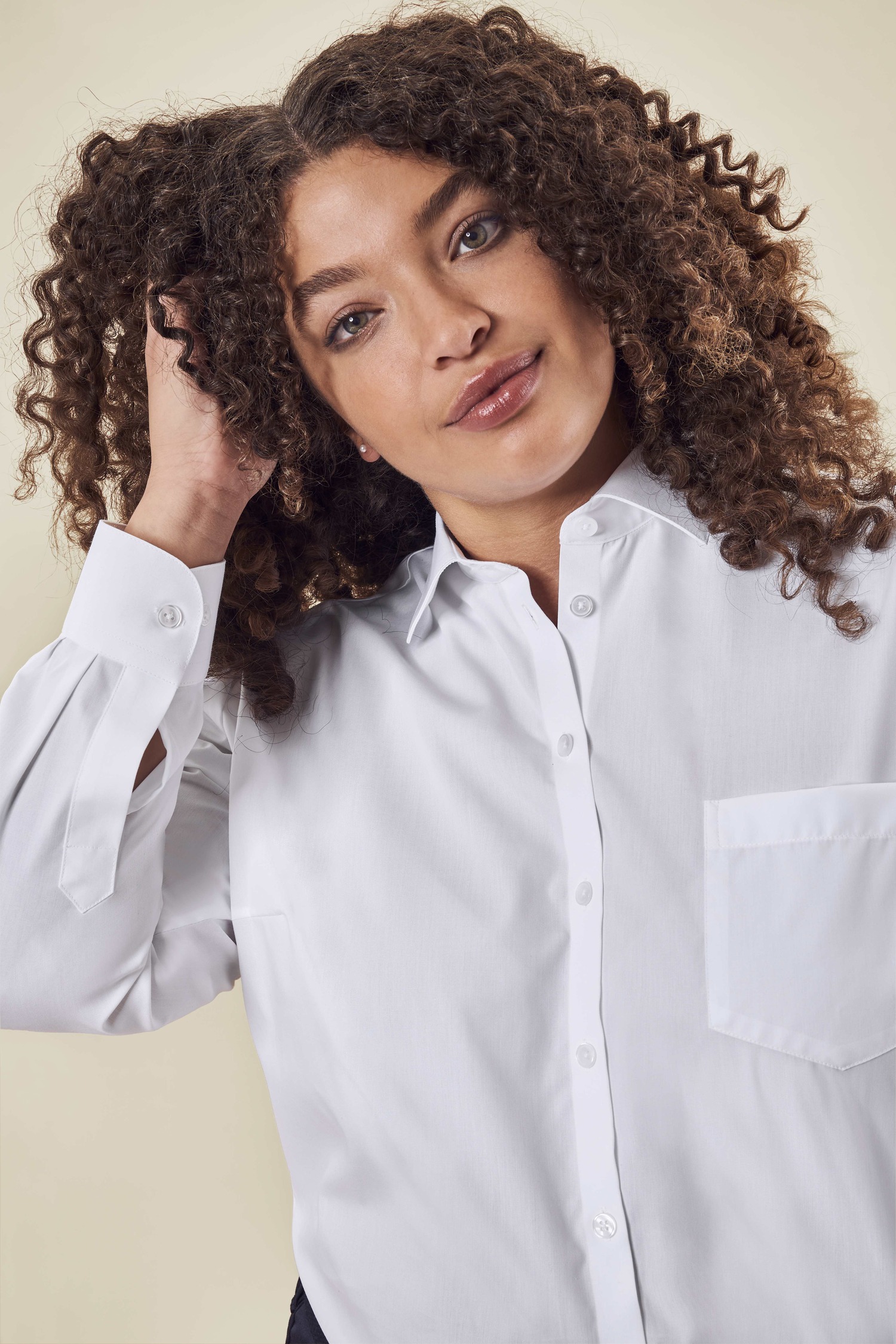 Damen-Bluse Leasing – weiß (Am Modell)
